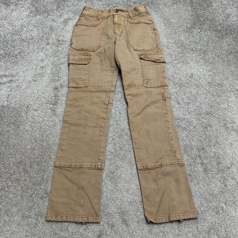 Pilcro Anthropologie Houndstooth Cargo Ankle Zip Utility Pants Womens 25 Brown